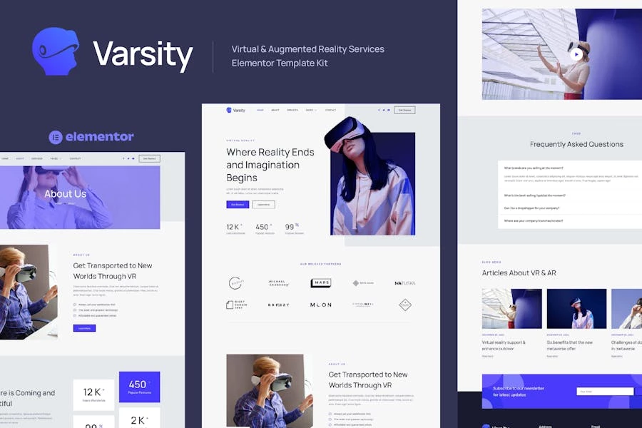 Varsity - Template Kit Elementor para servicios de realidad virtual y aumentada