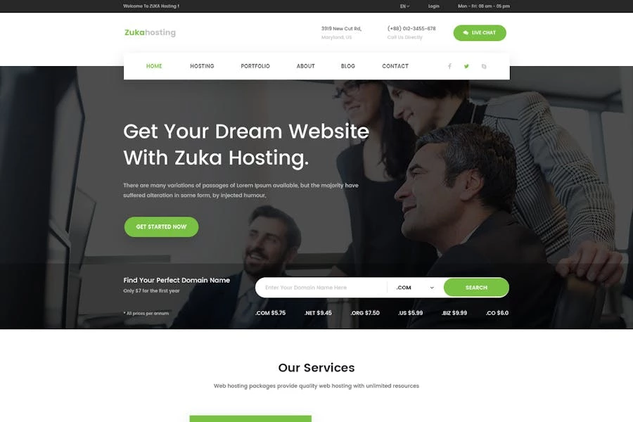 Zukahost — Template Kit de dominio y alojamiento web