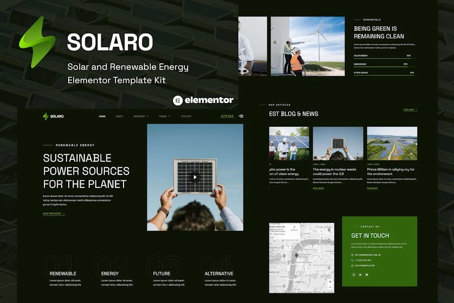 Solaro - Template Kit para elementos de energía solar y renovable