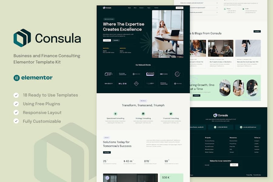 Consula - Kit de plantillas Elementor para consultoría empresarial y financiera