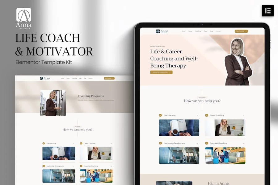 Anna - Kit de plantillas Elementor para Life Coach & Motivator