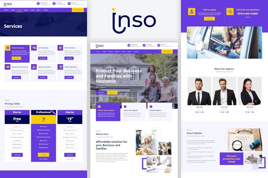 Inso - Kit de plantillas Elementor para empresas de seguros