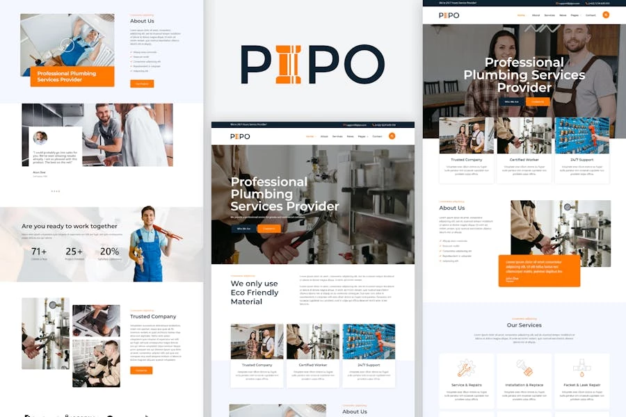 Pipo - Kit de plantillas Elementor para servicios de fontanería