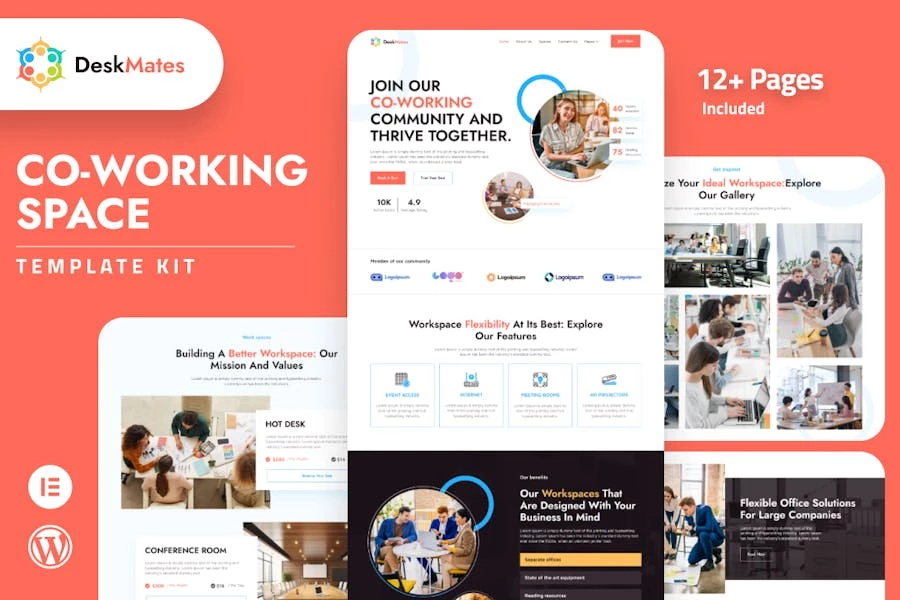 Deskmates - Kit de plantillas Elementor para espacios de coworking