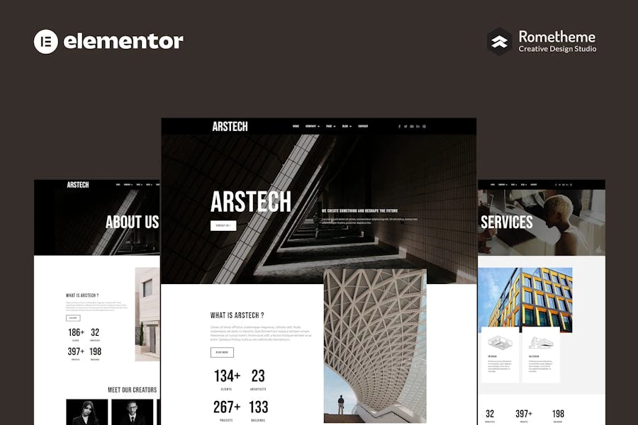Arstech - Kit completo de plantillas para sitios web de Architecture Elementor Pro