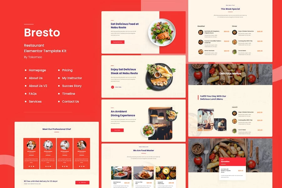 Bresto | Kit de plantillas Elementor para restaurantes y cafeterías