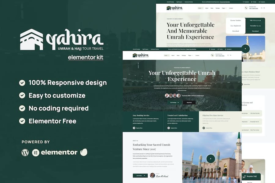 Qahira - Kit de plantillas Elementor para viajes a la Umrah y el Hajj