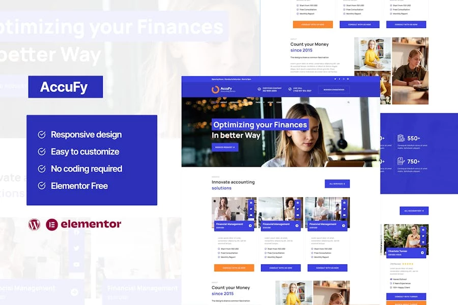 Accufy - Kit de plantillas Elementor del servicio de consultoría contable