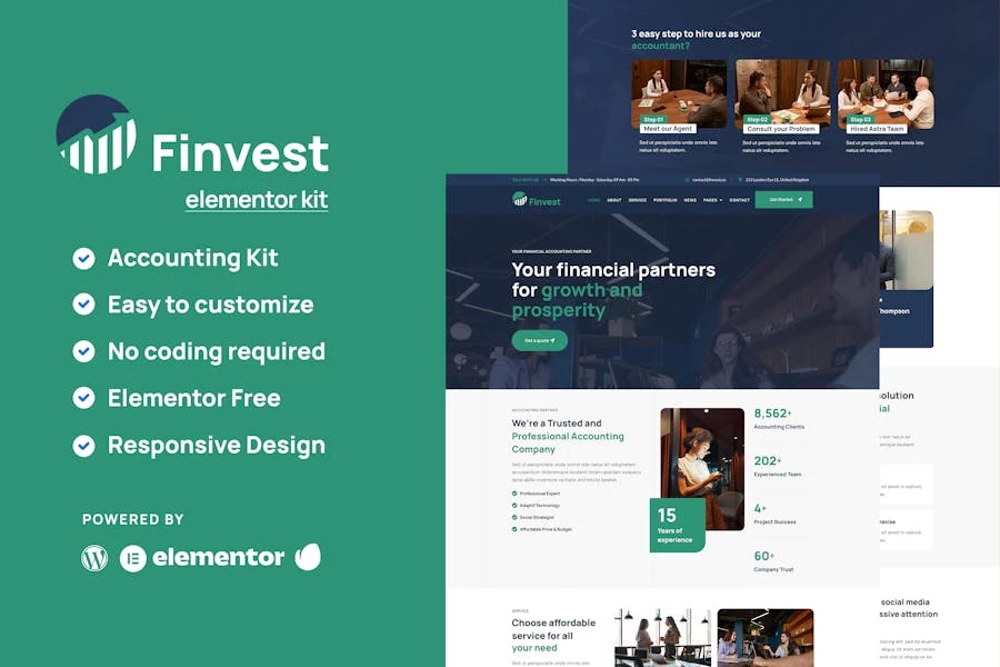 Finvest - Template Kit Elementor para consultoría empresarial
