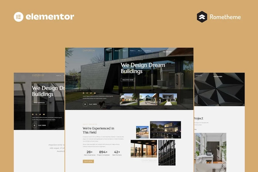 Emporium - Kit completo de plantillas de sitio de Elementor Pro de arquitectura e interiores