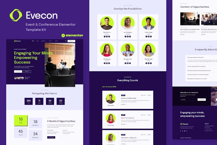 Evecon - Template Kit Elementor para eventos y conferencias