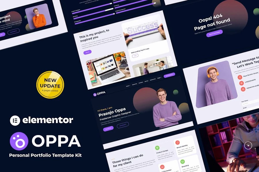 Oppa - Kit de plantillas Elementor para Portafolio Personal