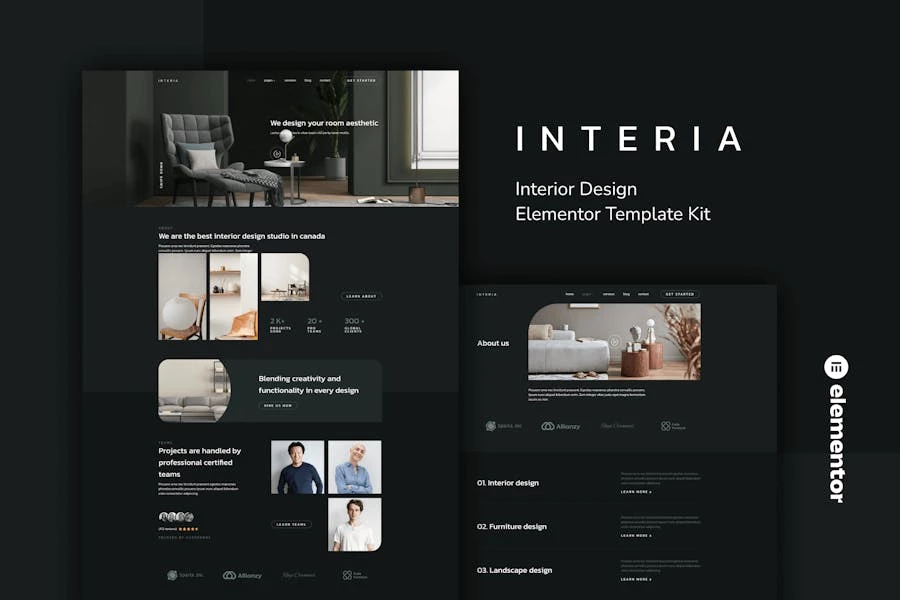 Interia - Kit de plantillas Elementor para diseño de interiores
