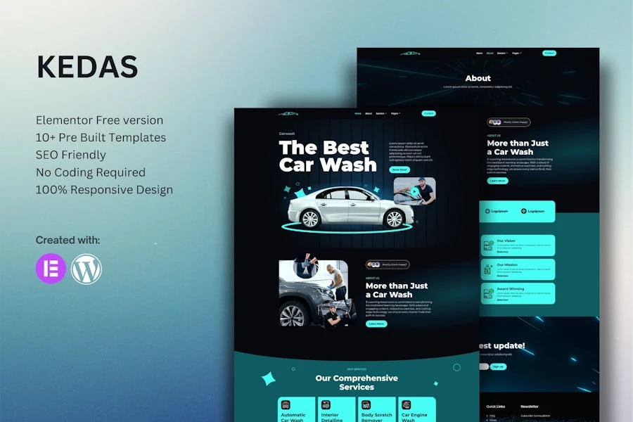 Kedas - Kit de plantillas Elementor para el servicio de lavado y limpieza de autos