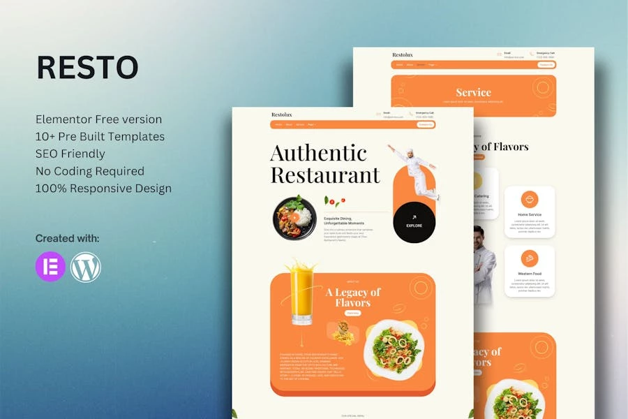 Restolux - Kit de plantillas Elementor para restaurantes