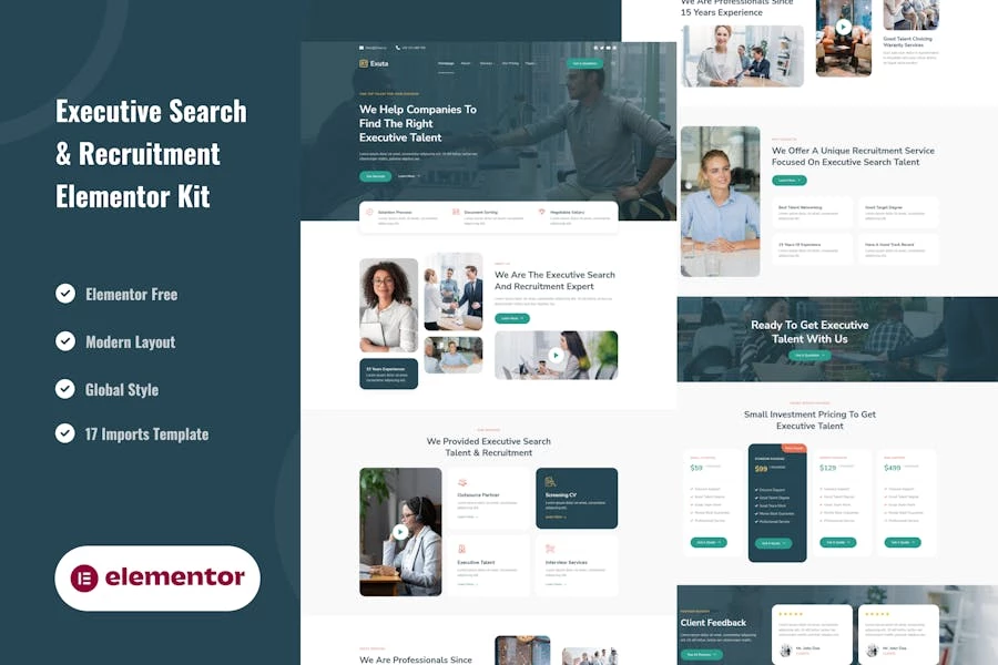 Exuta - Template Kit Elementor para el servicio de búsqueda y contratación de ejecutivos