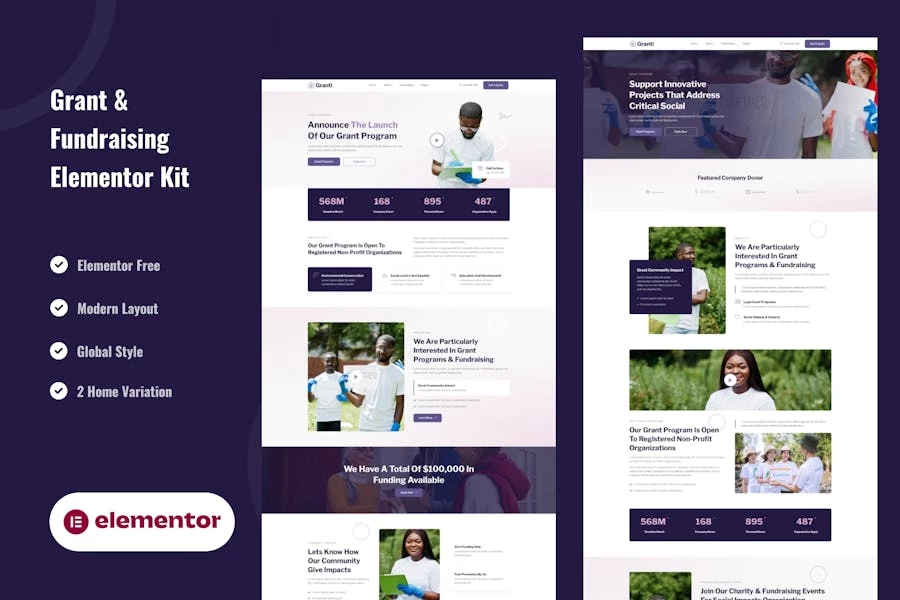 Subvenciones y recaudación de fondos - Template Kit de Elementor