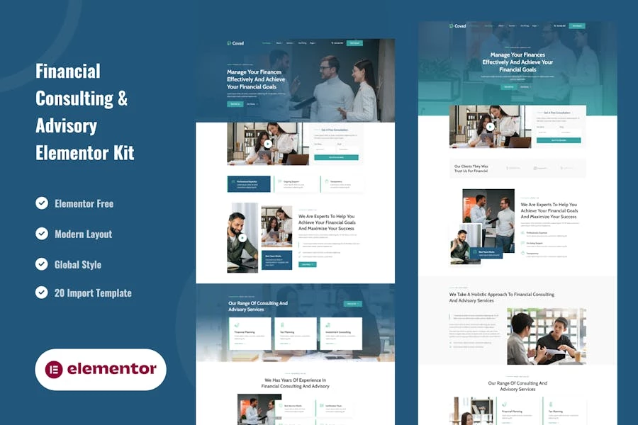 Covad - Template Kit Elementor para servicios de consultoría y asesoramiento financiero