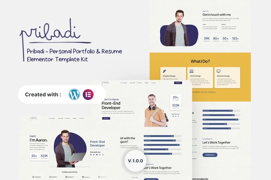 Pribadi - Kit de plantillas Elementor para portafolio personal y currículum