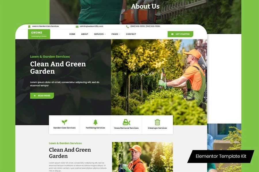 Gnome - Template Kit Elementor para servicios de cuidado de césped y jardín
