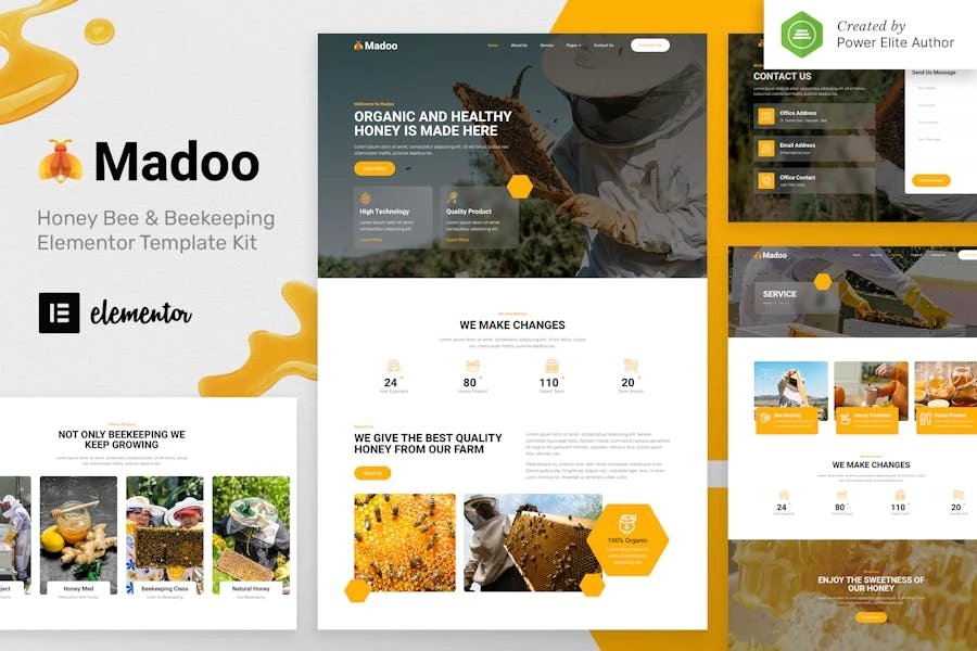 Madoo — Template Kit Elementor para abejas melíferas y apicultura