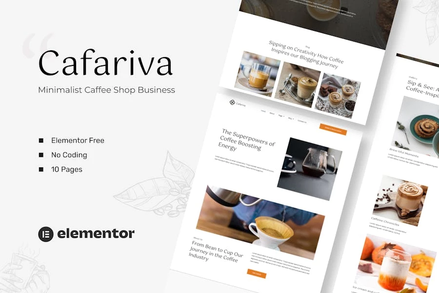 Cafariva - Kit de plantillas minimalistas para café y café Elementor