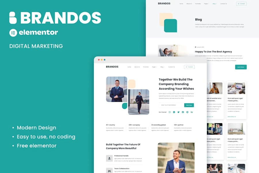 Brandos - Kit de plantillas Elementor de Marketing Digital