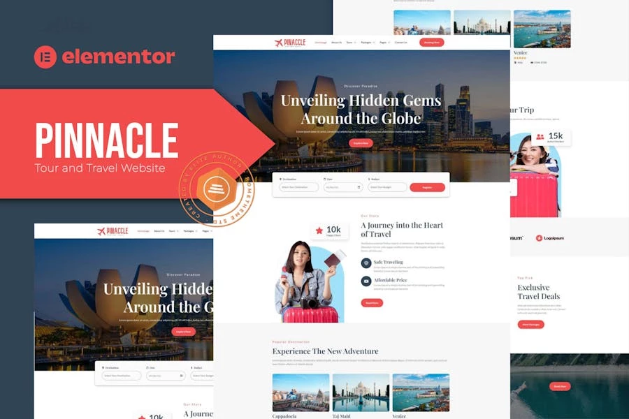 Pinnacle - Kit de plantillas Elementor para recorridos y viajes