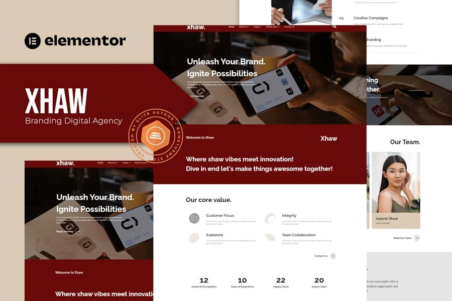 Xhaw - Kit de Plantillas Elementor para Agencia Digital de Branding