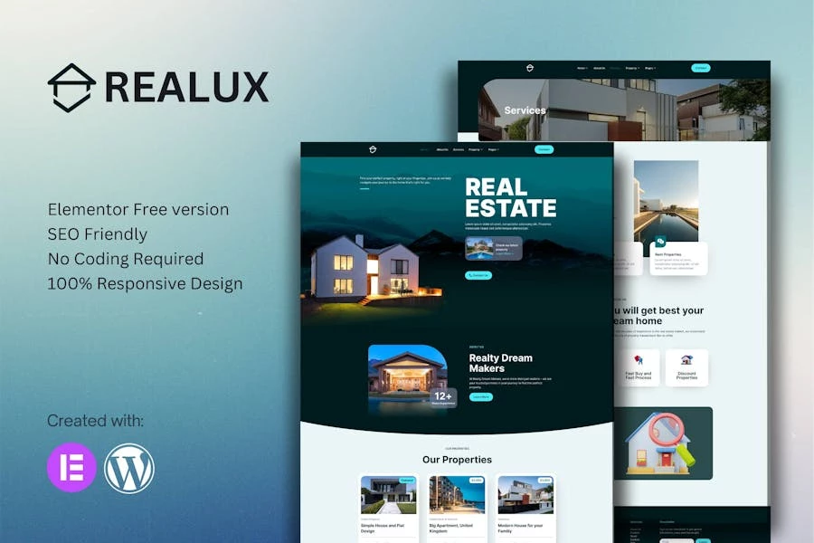 Realux - Kit de plantillas Elementor para inmuebles