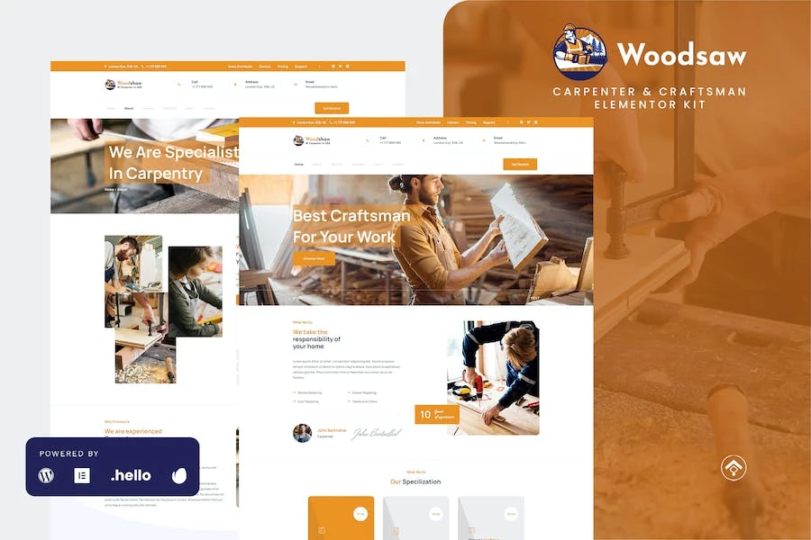 Woodsaw - Template Kit Elementor para carpintero y artesano