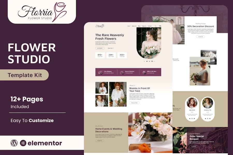 Floria - Kit de plantillas Elementor para decoración y boutique de flores