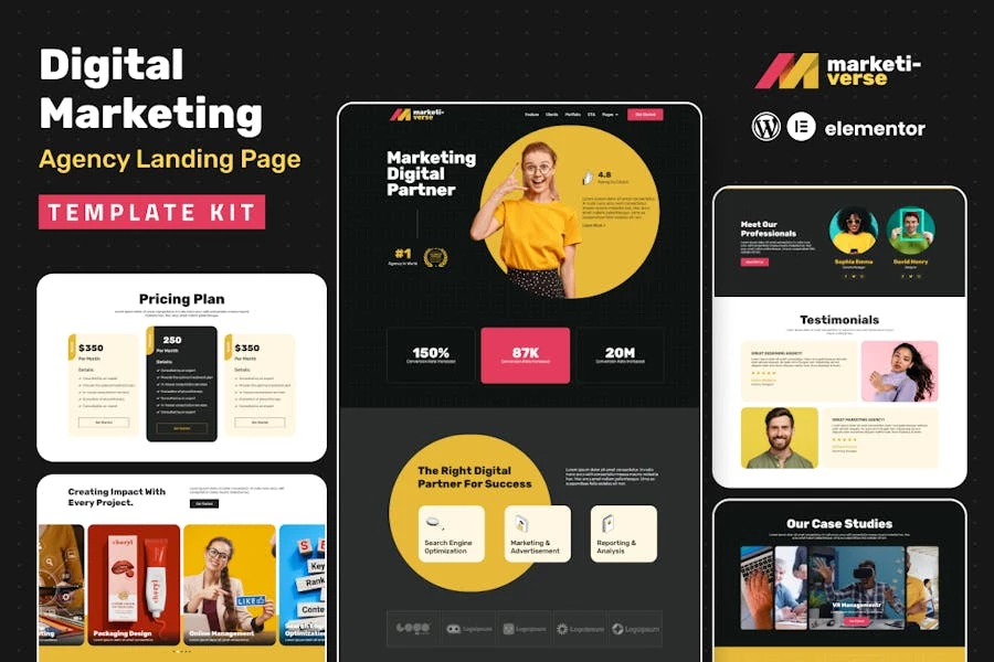 Marketiverse — Kit de plantillas Elementor para página de destino de servicios de marketing digital