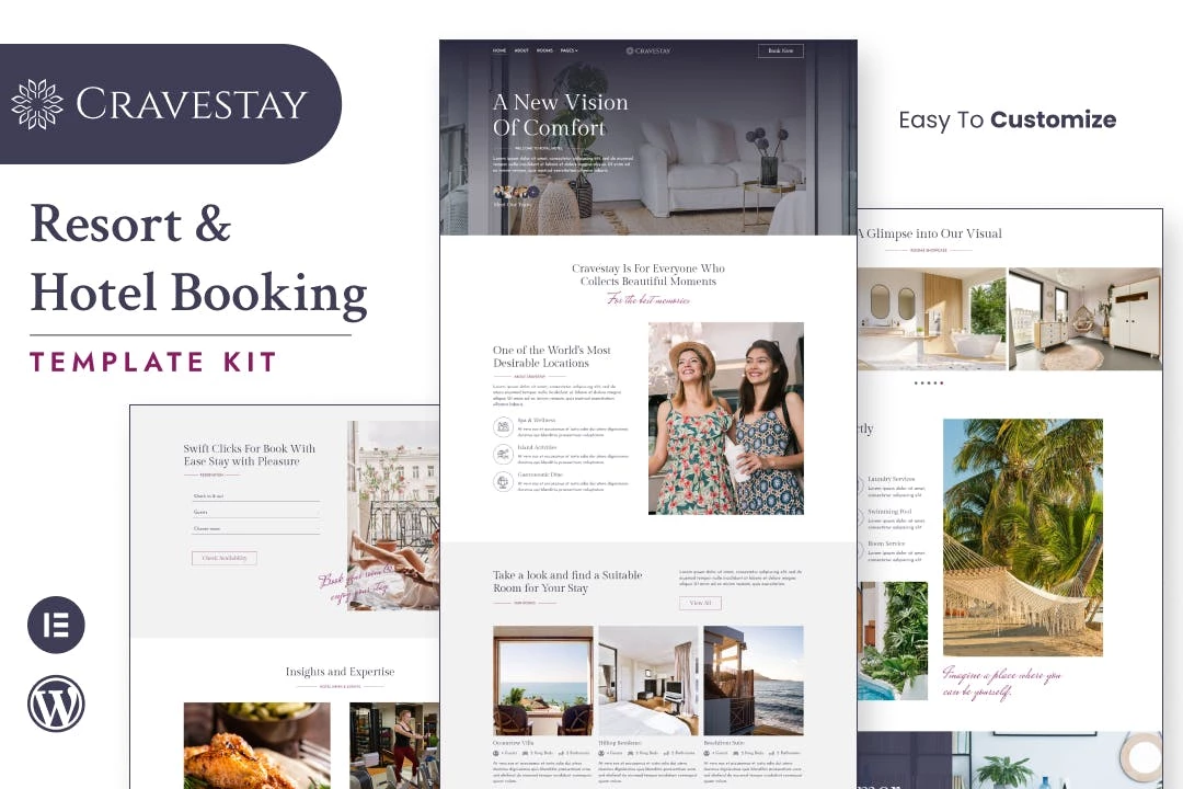 Cravestay — Kit de plantillas Elementor para hoteles y complejos turísticos de lujo