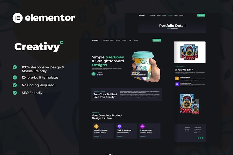 Creativy - Kit de plantillas Elementor para Agencia Creativa y Porfolio