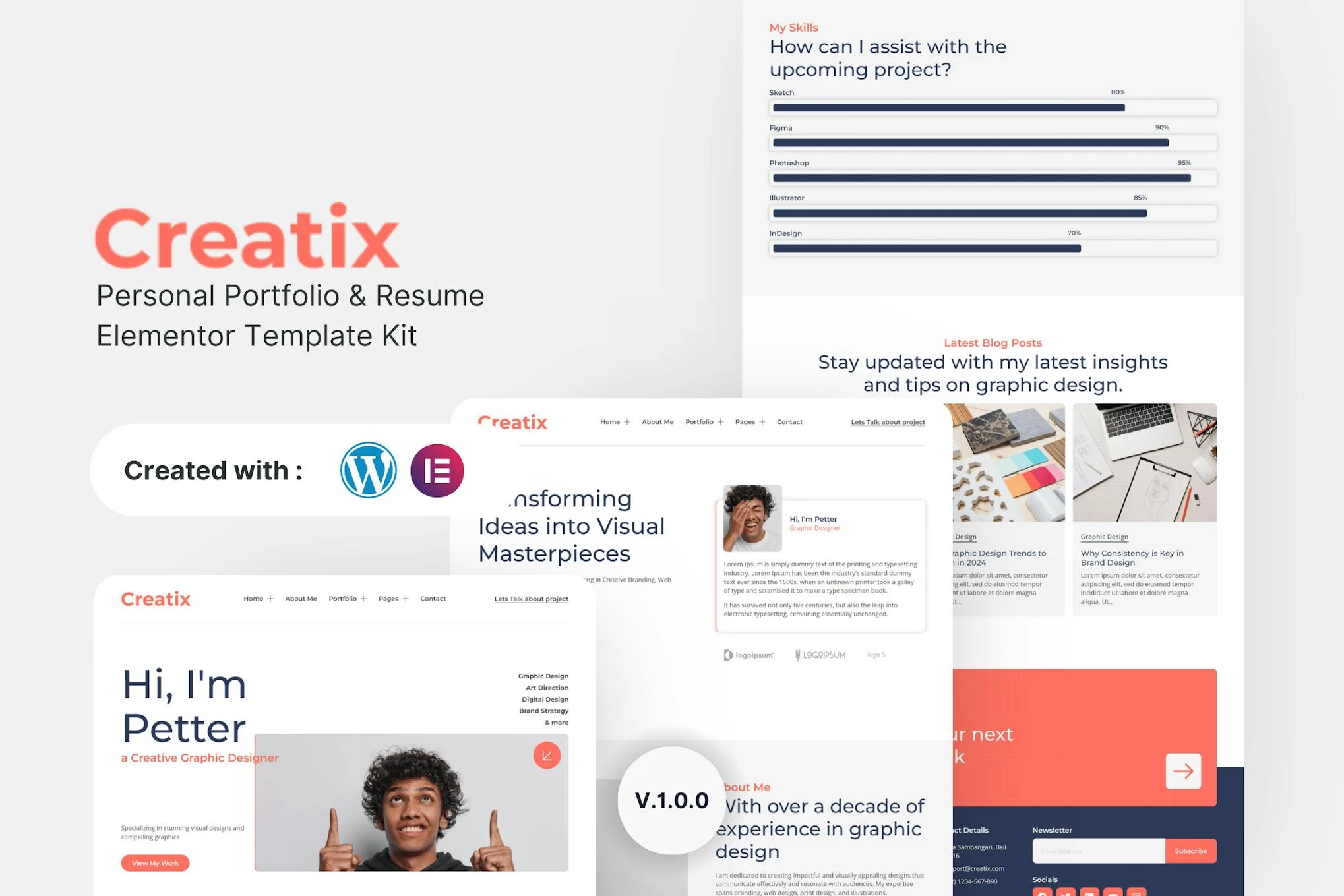 Creatix - Kit de Plantillas Elementor para Porfolio Personal y Currículum