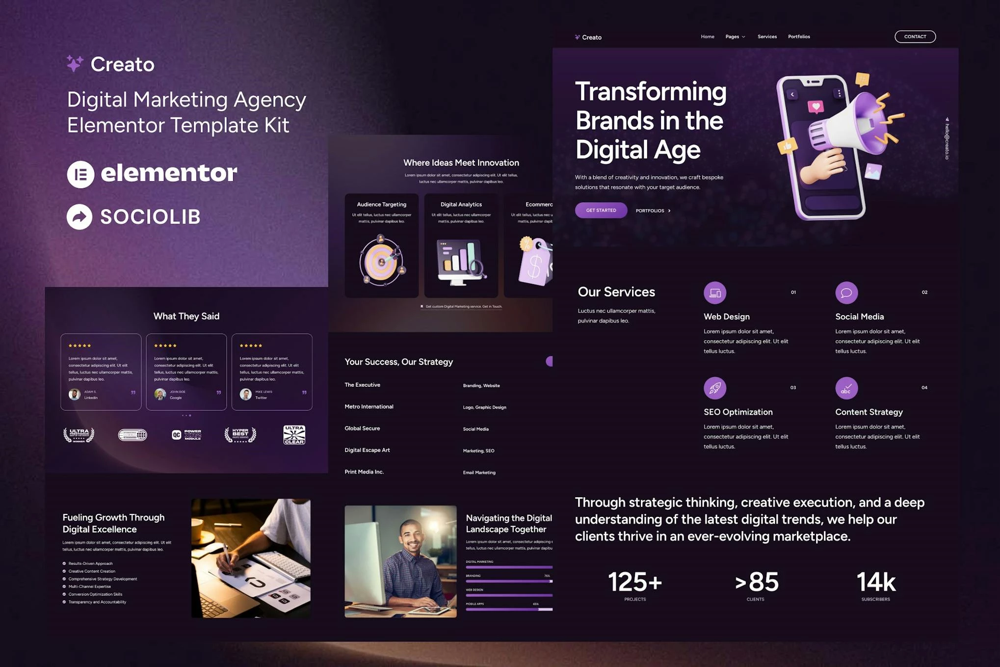 Creato - Kit de plantillas Elementor para agencias de marketing digital
