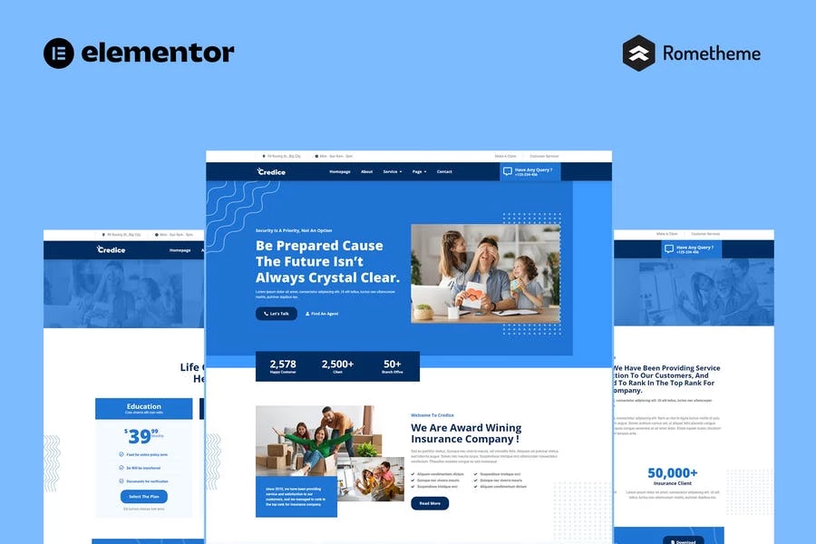 Credice - Kit completo de plantillas de sitio Elementor Pro de la agencia de seguros
