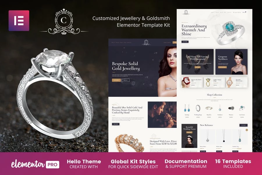 CustomMade - Kit de plantillas Elementor Pro personalizado para joyería y orfebrería
