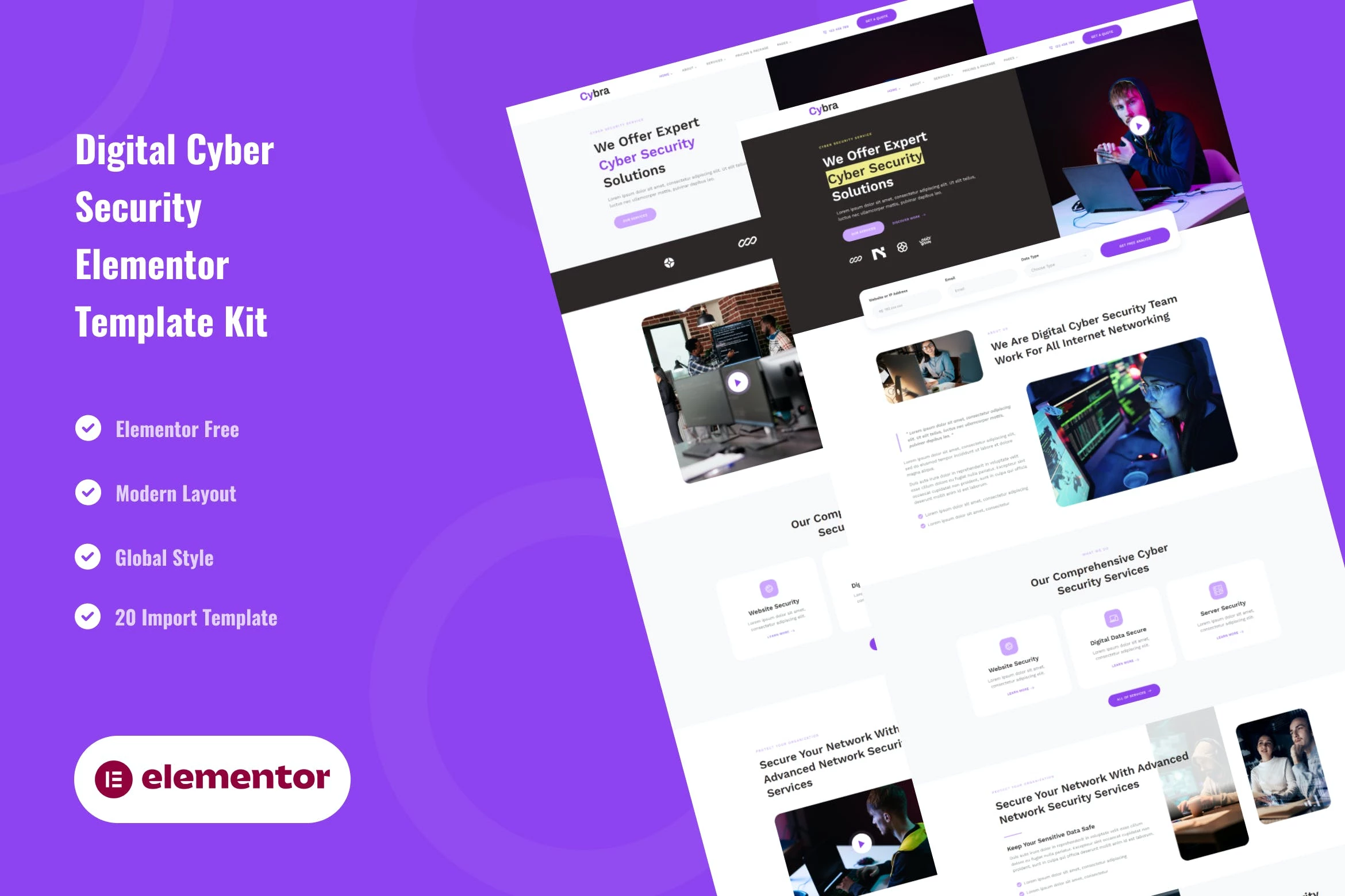 Cybra - Template Kit Elementor de ciberseguridad digital