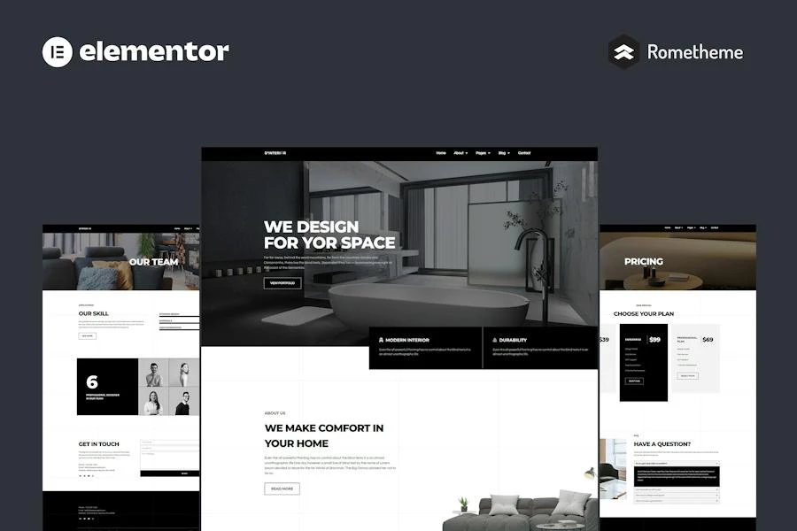 D'Interior - Kit completo de plantillas de sitio Elementor Pro para diseño de interiores