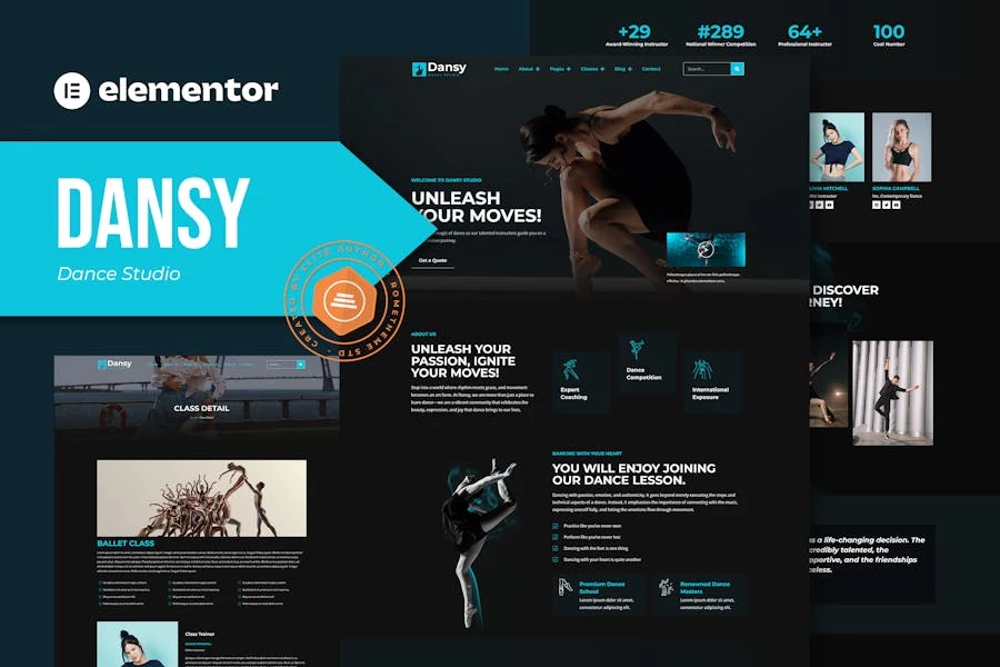 Dansy - Kit de plantillas Elementor Pro para estudio de danza