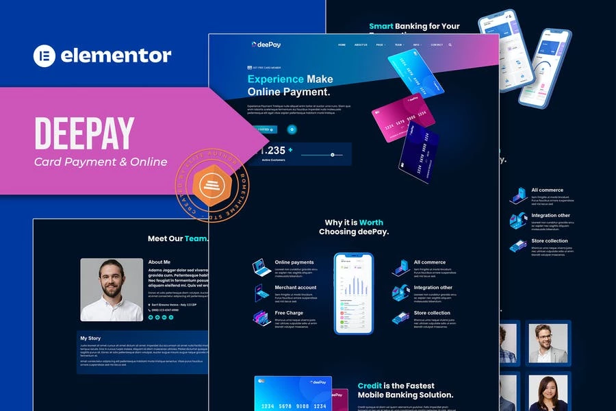 Deepay - Template Kit Elementor para pagos con tarjeta y banca en línea