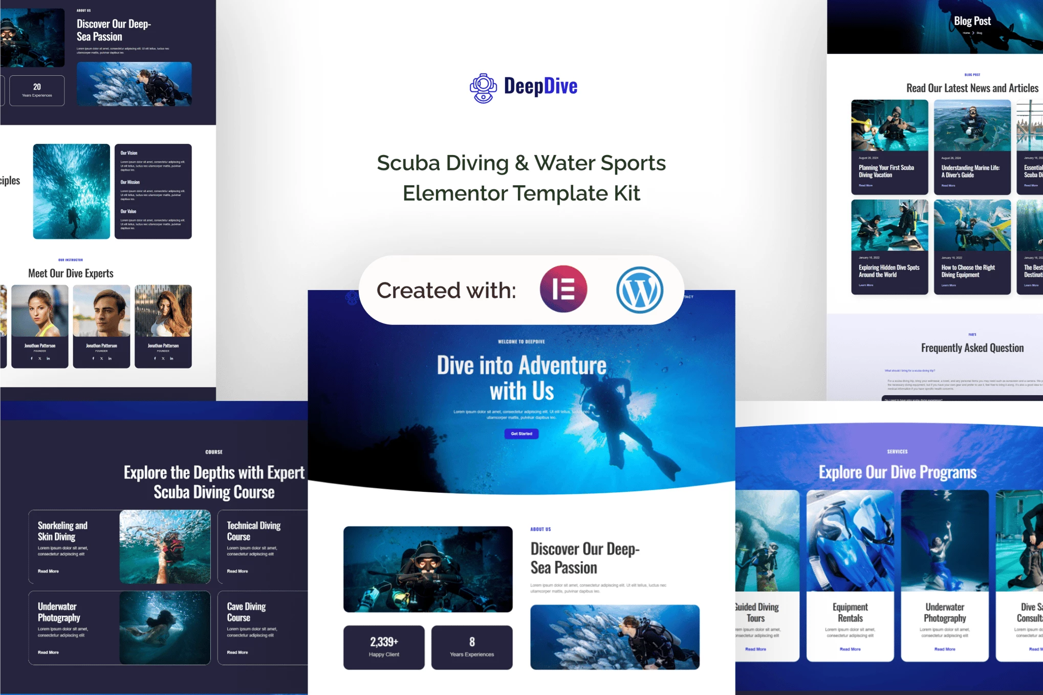 Deepdive - Kit de plantillas Elementor para buceo y deportes acuáticos