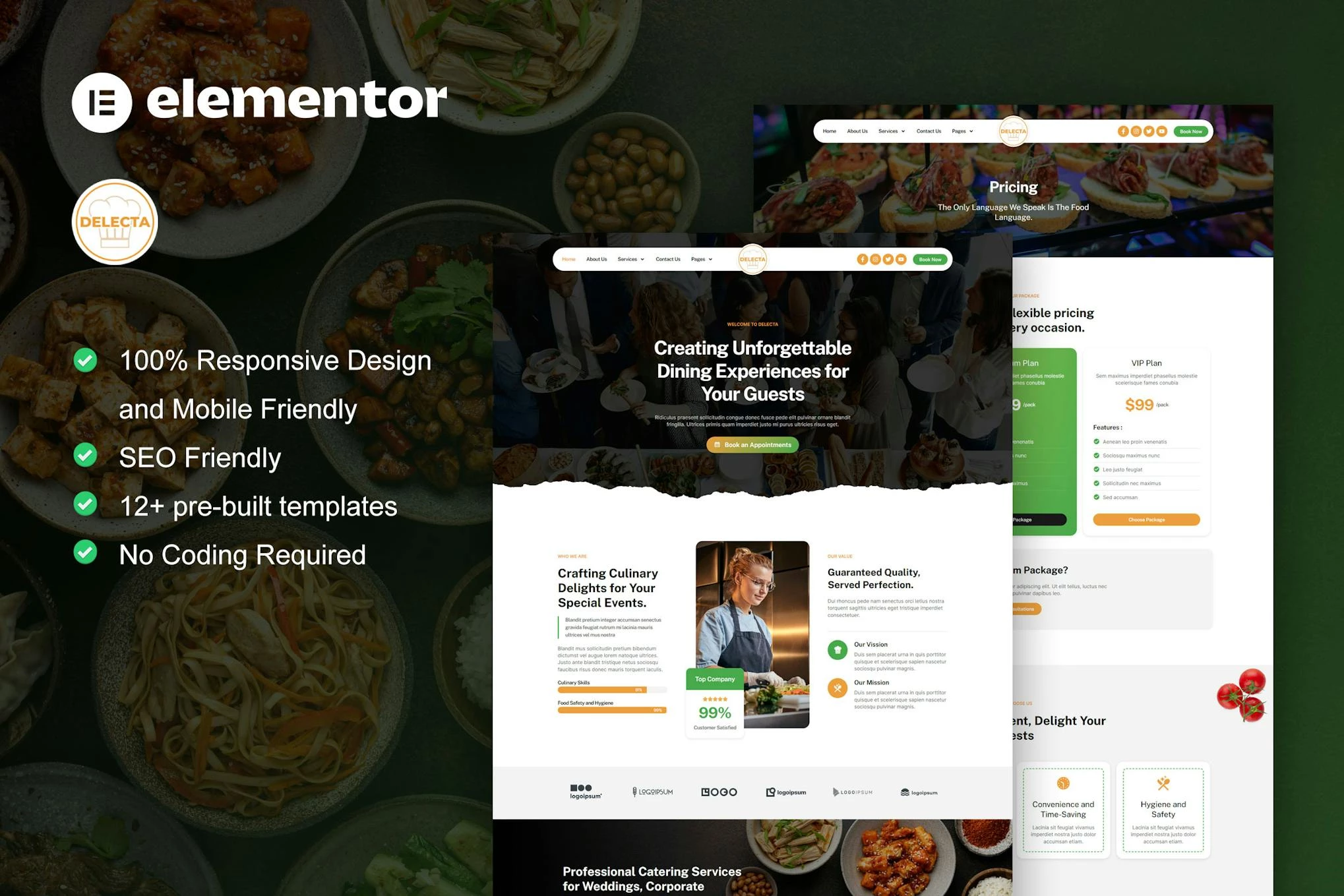 Delecta - Kit de plantillas Elementor para servicio de catering y restaurante