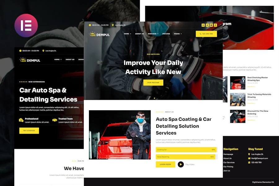 Dempul - Kit Elementor de plantillas Elementor para spa y servicios de decoración de automóviles