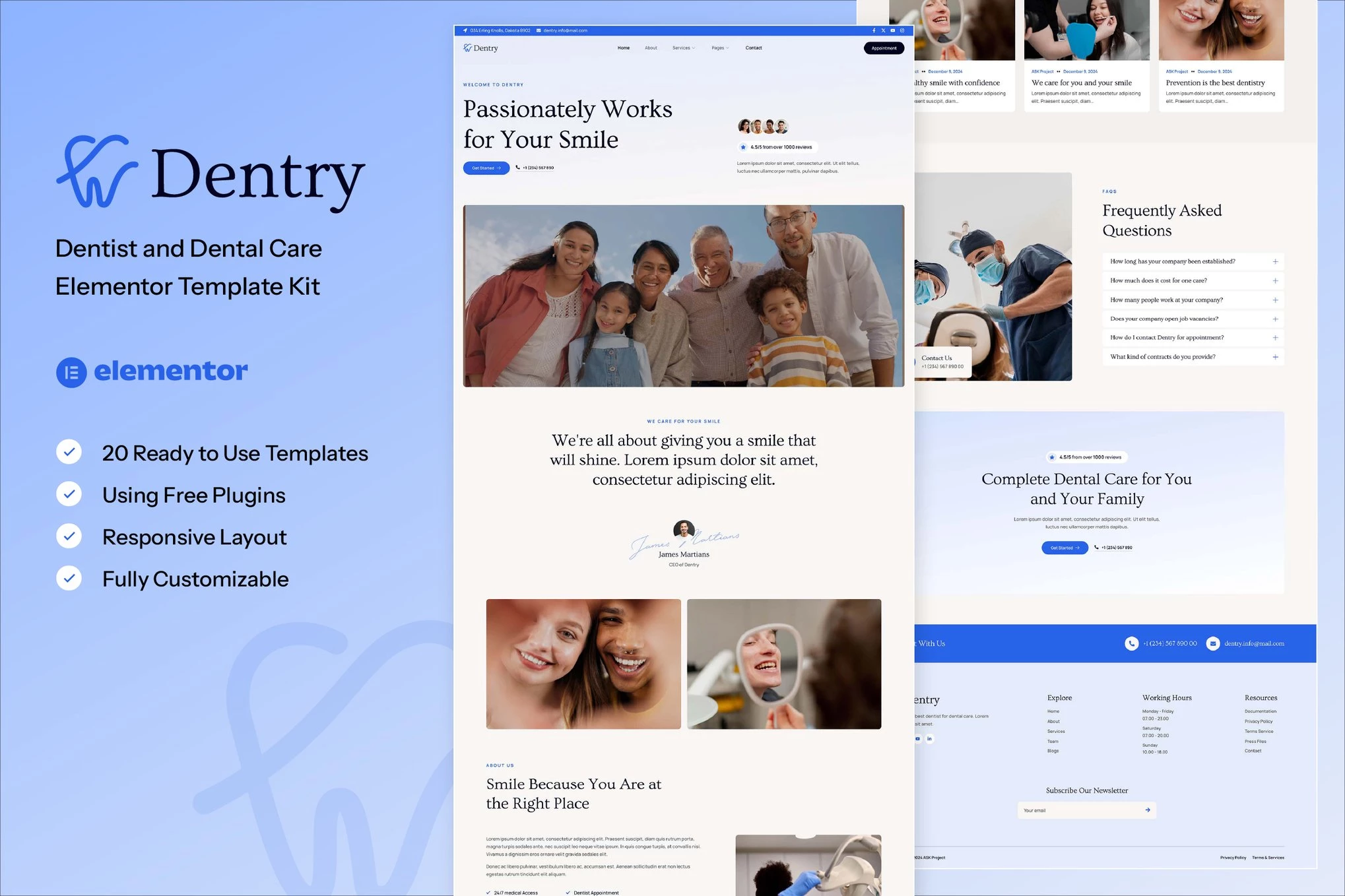 Dentry - Kit de plantillas Elementor para dentistas y cuidado dental