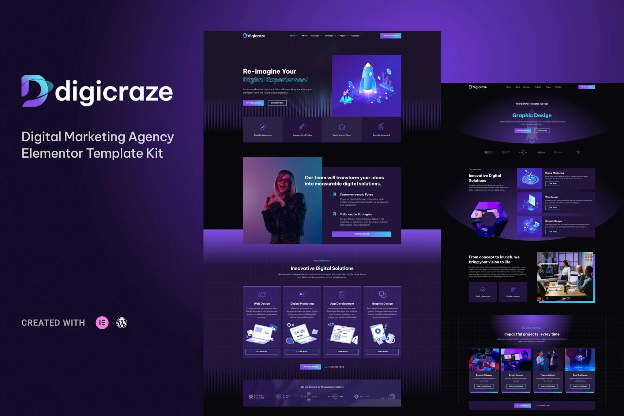 Digicraze - Kit de plantillas Elementor Pro para agencia de marketing digital
