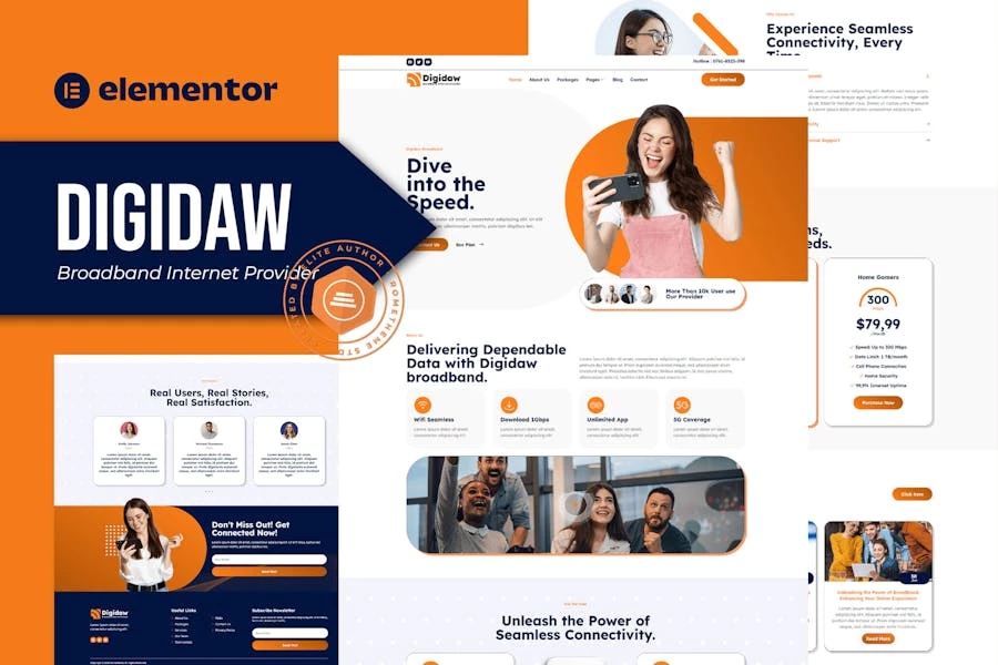 Digidaw - Kit de plantillas Elementor para proveedores de servicios de Internet de banda ancha