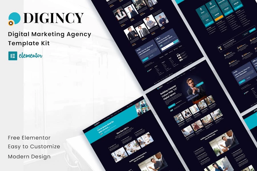 Digincy - Kit de plantillas Elementor para Agencia de Marketing Digital